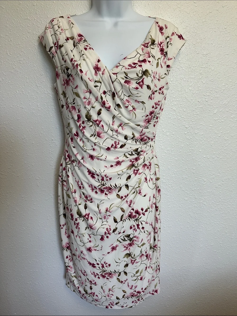 Lauren Ralph Lauren Pink Floral Midi Dress in Cream Size 4 - Picture 1 of 10